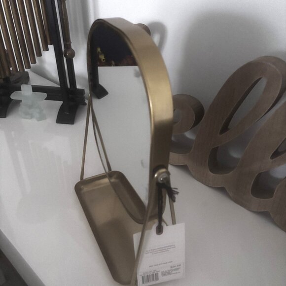 Gold Tone Vanity Flip Mirror with Tray, Swivel, 3X Magnification, Rectangular - Picture 5 of 9